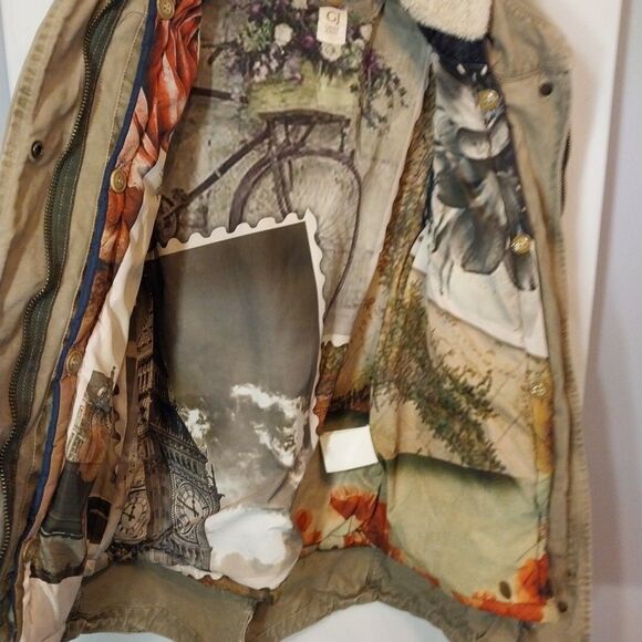 VTG Gaudi Jeans Women's Utility Parka Coat Sz 40 (M) Taupe Military Inspired - Picture 6 of 16